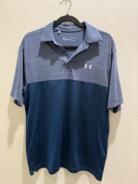 Under Armour Two-Tone Navy and Heather Blue Golf Polo